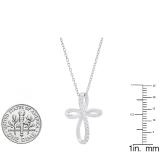 0.15 Carat (ctw) 14K White Gold Round Diamond Ladies Loop Cross Pendant (Silver Chain Included)