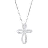 0.15 Carat (ctw) 18K White Gold Round Diamond Ladies Loop Cross Pendant (Silver Chain Included)