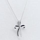 0.15 Carat (ctw) 18K White Gold Round Diamond Ladies Loop Cross Pendant (Silver Chain Included)