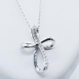 0.15 Carat (ctw) 18K White Gold Round Diamond Ladies Loop Cross Pendant (Silver Chain Included)