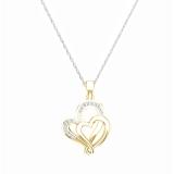 0.10 Carat (ctw) 10K Yellow Gold Round Diamond Ladies Double Heart Pendant 1/10 CT