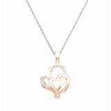 0.10 Carat (ctw) 18K Rose Gold Round Diamond Ladies Double Heart Pendant 1/10 CT