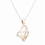 0.10 Carat (ctw) 18K Rose Gold Round Diamond Ladies Double Heart Pendant 1/10 CT