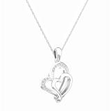 0.10 Carat (ctw) 10K White Gold Round Diamond Ladies Double Heart Pendant 1/10 CT