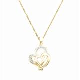 0.10 Carat (ctw) 10K Yellow Gold Round Diamond Ladies Double Heart Pendant 1/10 CT
