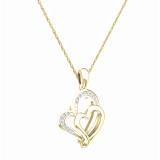 0.10 Carat (ctw) 10K Yellow Gold Round Diamond Ladies Double Heart Pendant 1/10 CT