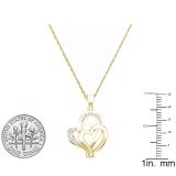 0.10 Carat (ctw) 10K Yellow Gold Round Diamond Ladies Double Heart Pendant 1/10 CT