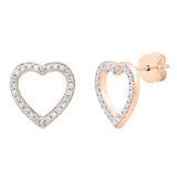 0.15 Carat (ctw) 14K Rose Gold Round White Diamond Ladies Heart Shaped Stud Earrings