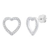 0.15 Carat (ctw) 14K White Gold Round White Diamond Ladies Heart Shaped Stud Earrings