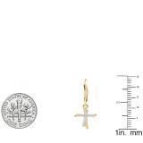 0.10 Carat (ctw) 14K Yellow Gold Round White Diamond Double Cross Dangling Earrings 1/10 CT