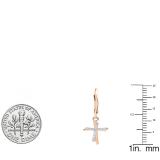 0.10 Carat (ctw) 18K Rose Gold Round White Diamond Double Cross Dangling Earrings 1/10 CT