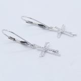 0.10 Carat (ctw) 18K White Gold Round White Diamond Double Cross Dangling Earrings 1/10 CT