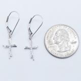 0.10 Carat (ctw) 18K White Gold Round White Diamond Double Cross Dangling Earrings 1/10 CT