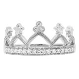 0.20 Carat (ctw) 10K White Gold Round White Diamond Ladies Crown Ring 1/5 CT