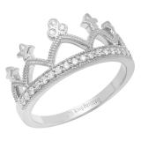 0.20 Carat (ctw) 14K White Gold Round White Diamond Ladies Crown Ring 1/5 CT