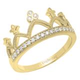 0.20 Carat (ctw) 14K Yellow Gold Round White Diamond Ladies Crown Ring 1/5 CT