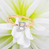 0.10 Carat (ctw) 10K Rose Gold Round White Diamond Ladies Letter 'B' Initial Ring 1/10 CT