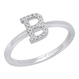 0.10 Carat (ctw) 10K White Gold Round White Diamond Ladies Letter 'B' Initial Ring 1/10 CT