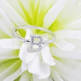 0.10 Carat (ctw) 10K White Gold Round White Diamond Ladies Letter 'B' Initial Ring 1/10 CT