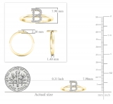 0.10 Carat (ctw) 10K Yellow Gold Round White Diamond Ladies Letter 'B' Initial Ring 1/10 CT