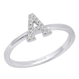 0.10 Carat (ctw) 14K White Gold Round White Diamond Ladies Letter 'A' Initial Ring 1/10 CT