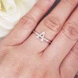 0.10 Carat (ctw) 14K White Gold Round White Diamond Ladies Letter 'A' Initial Ring 1/10 CT