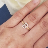0.10 Carat (ctw) 14K Yellow Gold Round White Diamond Ladies Letter 'B' Initial Ring 1/10 CT