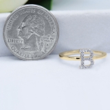 0.10 Carat (ctw) 14K Yellow Gold Round White Diamond Ladies Letter 'B' Initial Ring 1/10 CT