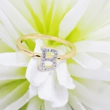 0.10 Carat (ctw) 14K Yellow Gold Round White Diamond Ladies Letter 'B' Initial Ring 1/10 CT