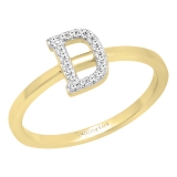 0.10 Carat (ctw) 14K Yellow Gold Round White Diamond Ladies Letter 'D' Initial Ring 1/10 CT