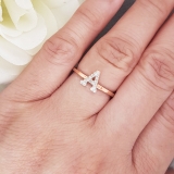 0.10 Carat (ctw) 18K Rose Gold Round White Diamond Ladies Letter 'A' Initial Ring 1/10 CT