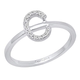 Round White Diamond Letter 'C' Initial Ring for Women (0.10 ctw, Color I-J, Clarity I1-I2) in 18K White Gold