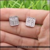0.15 Carat (ctw) Sterling Silver Round White Diamond Ladies Square Shaped Cross Stud Earrings