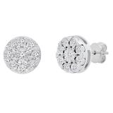 0.10 Carat (ctw) Sterling Silver Round White Diamond Ladies Cluster Style Stud Earrings 1/10 CT
