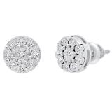 0.10 Carat (ctw) Sterling Silver Round White Diamond Ladies Cluster Style Stud Earrings 1/10 CT
