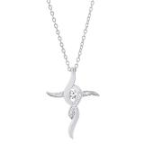 0.15 Carat (ctw) Sterling Silver Round Diamond Ladies Swirl Cross Pendant (Silver Chain Included)