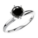 1.00 Carat (ctw) Sterling Silver Round Black Diamond Ladies Solitaire Engagement Ring 1 CT