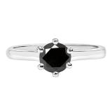 1.00 Carat (ctw) Sterling Silver Round Black Diamond Ladies Solitaire Engagement Ring 1 CT