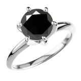3.00 Carat (ctw) 10K White Gold Round Black Diamond Ladies Solitaire Engagement Ring 3 CT