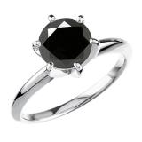 2.50 Carat (ctw) 18K White Gold Round Black Diamond Ladies Solitaire Engagement Ring 2 1/2 CT