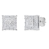 0.20 Carat (ctw) 10K White Gold Baguette & Round White Diamond Ladies Square Frame Stud Earrings