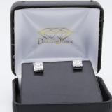 0.20 Carat (ctw) 10K White Gold Baguette & Round White Diamond Ladies Square Frame Stud Earrings