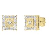 0.20 Carat (ctw) 10K Yellow Gold Baguette & Round White Diamond Ladies Square Frame Stud Earrings