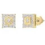 0.20 Carat (ctw) 10K Yellow Gold Baguette & Round White Diamond Ladies Square Frame Stud Earrings