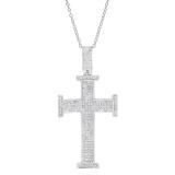 0.80 Carat (ctw) 10K White Gold Round White Diamond Cross Pendant 3/4 CT (Silver Chain Included)