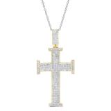 0.80 Carat (ctw) 10K Yellow Gold Round White Diamond Cross Pendant 3/4 CT (Gold Chain Included)