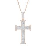 0.80 Carat (ctw) 18K Rose Gold Round White Diamond Cross Pendant 3/4 CT (Gold Chain Included)