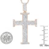 0.80 Carat (ctw) 18K Rose Gold Round White Diamond Cross Pendant 3/4 CT (Gold Chain Included)