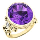 14K Yellow Gold 16X14 MM Oval Amethyst & Round White Diamond Ladies Engagement Ring