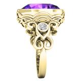 14K Yellow Gold 16X14 MM Oval Amethyst & Round White Diamond Ladies Engagement Ring